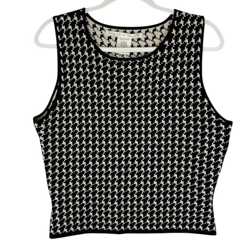 Max Studio Houndstooth Sweater Tank Top Womens L Large Knit Sleeveless Shell Cut